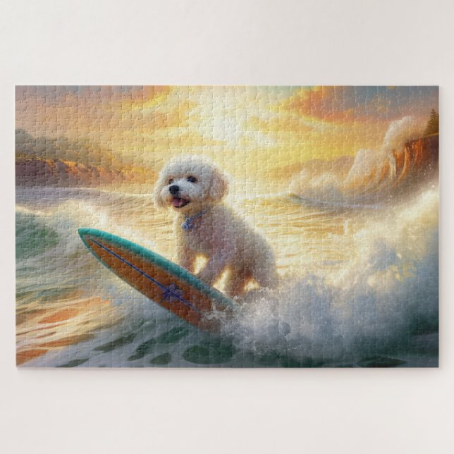 Quebra-cabeça Pintura de surfe na praia de Bichon Frise (Horizontal)