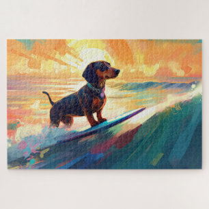 Quebra-cabeça Pintura de Surfe na Praia de Dachshund