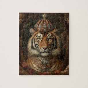 Quebra-cabeça Pintura de tigre com coroa e flores