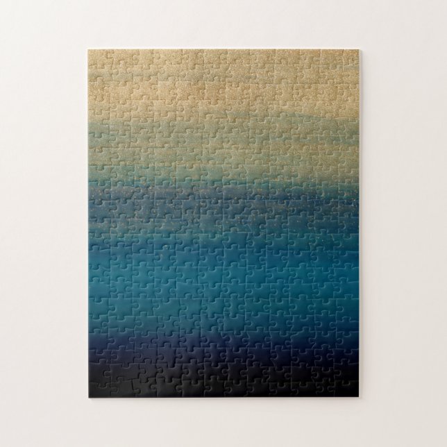 Quebra-cabeça Pintura de Traços Azuis Dourados Modernos (Vertical)