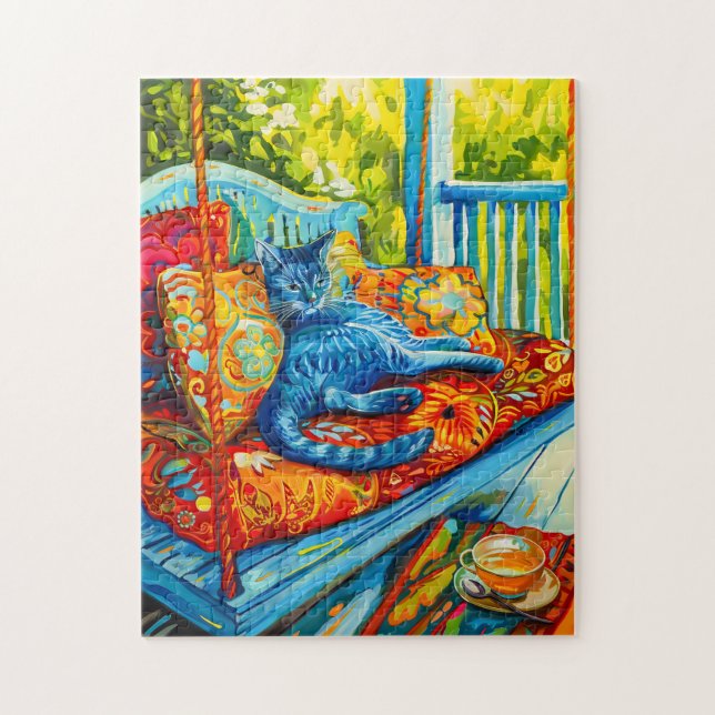 Quebra-cabeça Pintura de um Cat Grooming em Swing (Vertical)