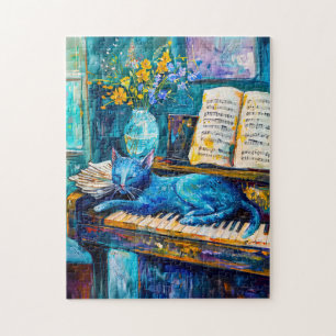 Quebra-cabeça Pintura de um Gato Dormindo no Piano