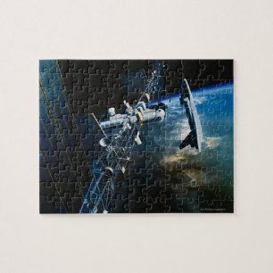 Quebra-cabeça Pintura de uma estação espacial acima da terra