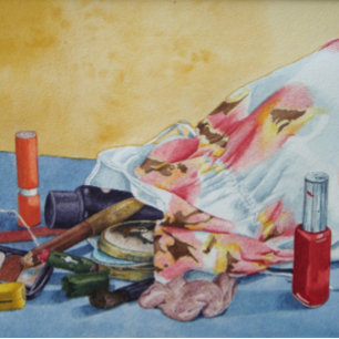 Quebra-cabeça pintura de vida útil de um saco de maquiagem retrô