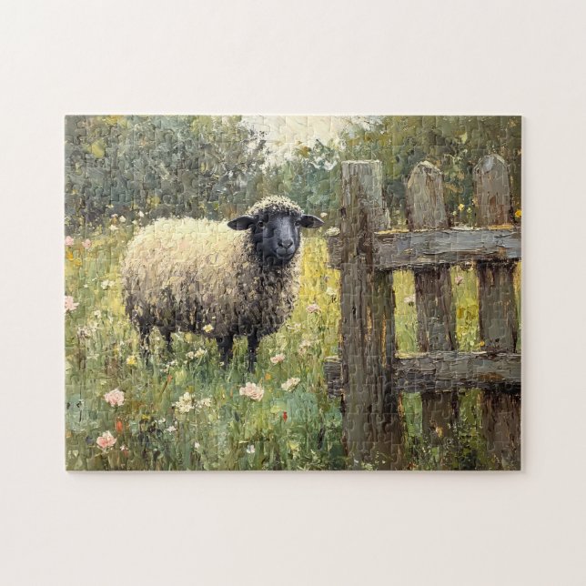 Quebra-cabeça Pintura digital de óleo primavera Sheep (Horizontal)