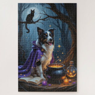 Quebra-cabeça Pintura do Dia das Bruxas na Borda Collie