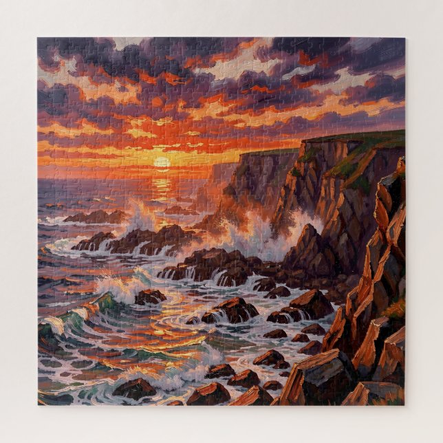 Quebra-cabeça Pintura dramática de penhascos ao pôr do sol na co (Vertical)