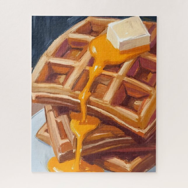 Quebra-cabeça Pintura em Aquarela de Café da Manhã com Waffles e (Vertical)