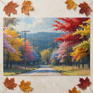 Quebra-cabeça Pintura em Aquarela de Estrada Rural Outonal Paste
