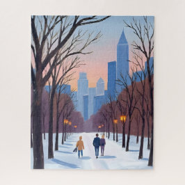 Quebra-cabeça Pintura em Aquarela de Inverno do Boston Common