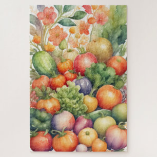 Quebra-cabeça Pintura em Aquarela de Produtos Hortícolas Cortado