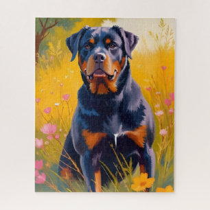 Quebra-cabeça Pintura em Aquarela de Retrato de Cachorro Rottwei