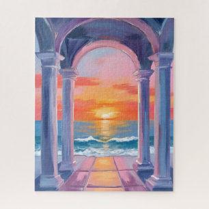 Quebra-cabeça Pintura em Aquarela do Arco do Oceano ao Pôr do So