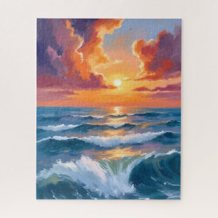 Quebra-cabeça Pintura em Aquarela do Mar Brilhante ao Pôr do Sol