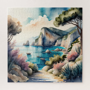 Quebra-cabeça Pintura em Aquarela Paisagem da Costa Mediterrânea