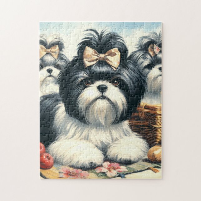 Quebra-cabeça Pintura em Cute Vintage Shih-Tzu (Vertical)