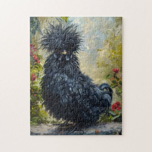 Quebra-cabeça Pintura em Frango Preto Silkie (Vertical)
