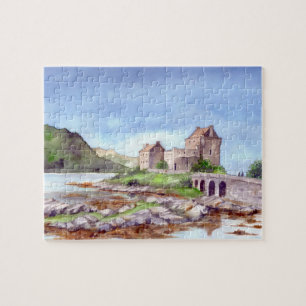 Quebra-cabeça Pintura em Watercolor no castelo Eilean Donan
