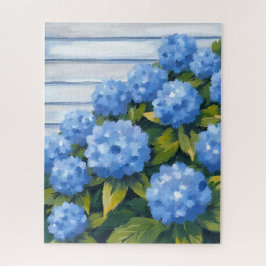 Quebra-cabeça Pintura Floral de Arbustos de Hortênsias Azuis