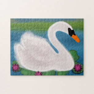 Quebra-cabeça Pintura Lírios-d'água Cisne Branco