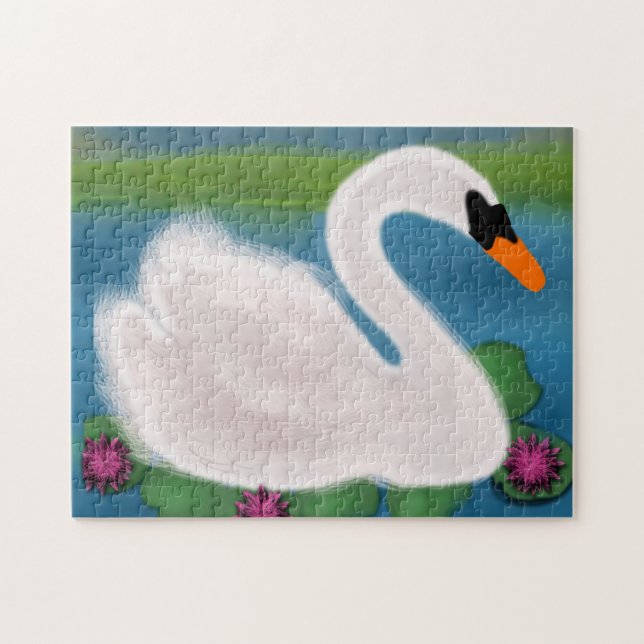 Quebra-cabeça Pintura Lírios-d'água Cisne Branco (Horizontal)