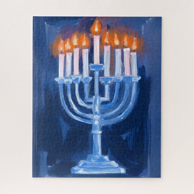 Quebra-cabeça Pintura Menorah Azul Hanukkah Feriado (Vertical)