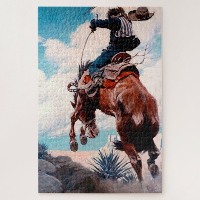 Quebra-cabeça Pintura Ocidental de NC Wyeth “Bucking” (Vertical)