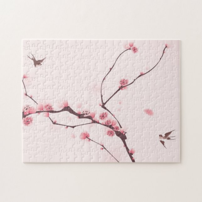 Quebra-cabeça Pintura oriental do estilo, flor de cerejeira (Horizontal)
