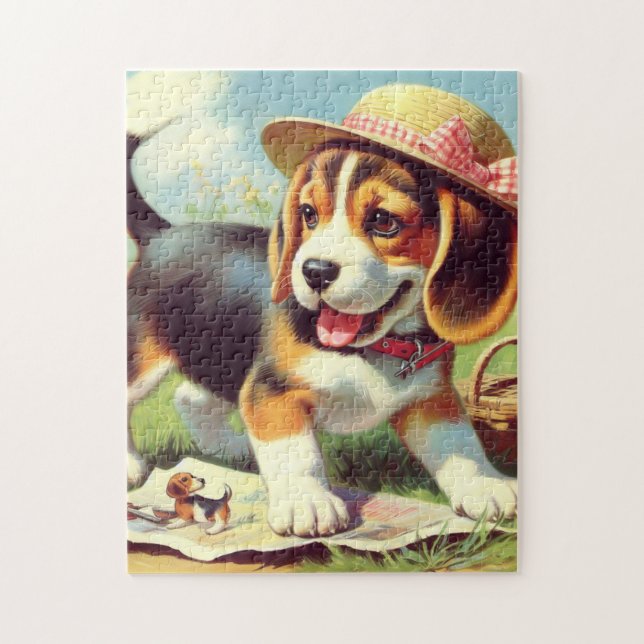 Quebra-cabeça Pintura para puppy com beagle (Vertical)