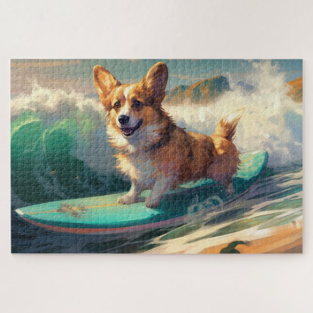 Quebra-cabeça Pintura para surfar na praia de Corgi (Horizontal)