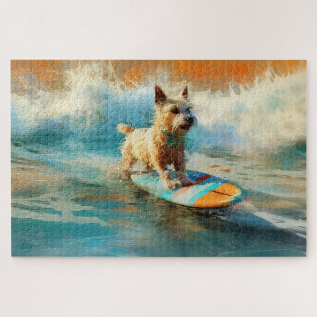 Quebra-cabeça Pintura para surfar na praia do Biewer Terrier (Horizontal)