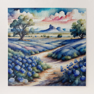 Quebra-cabeça Pintura por Aquarela da Paisagem de Bluebonnet