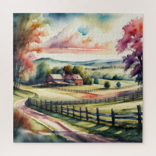 Quebra-cabeça Pintura por Aquarela da Paisagem Rural