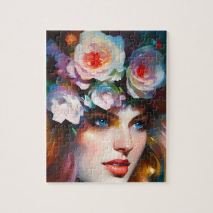 Quebra-cabeça Pintura Retrato de Mulher Floral