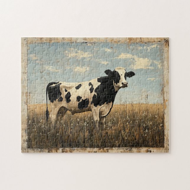 Quebra-cabeça Pintura russa de uma vaca num campo iluminado pelo (Horizontal)
