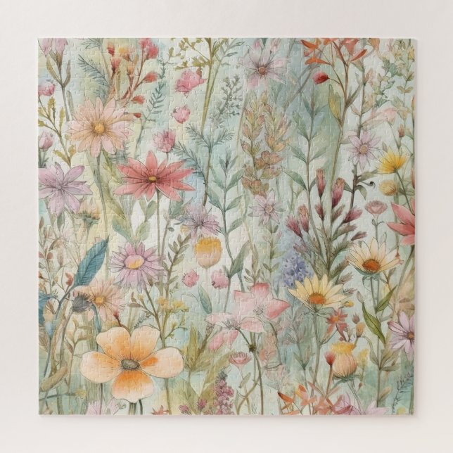 Quebra-cabeça Pintura Rústica de Campo Flores Silvestres Pastel  (Vertical)