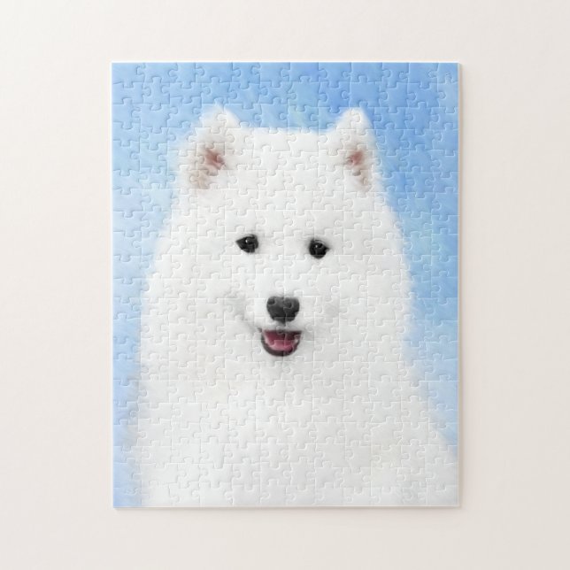 Quebra-cabeça Pintura Samoyed Puppy - Arte Cachorra Original (Vertical)