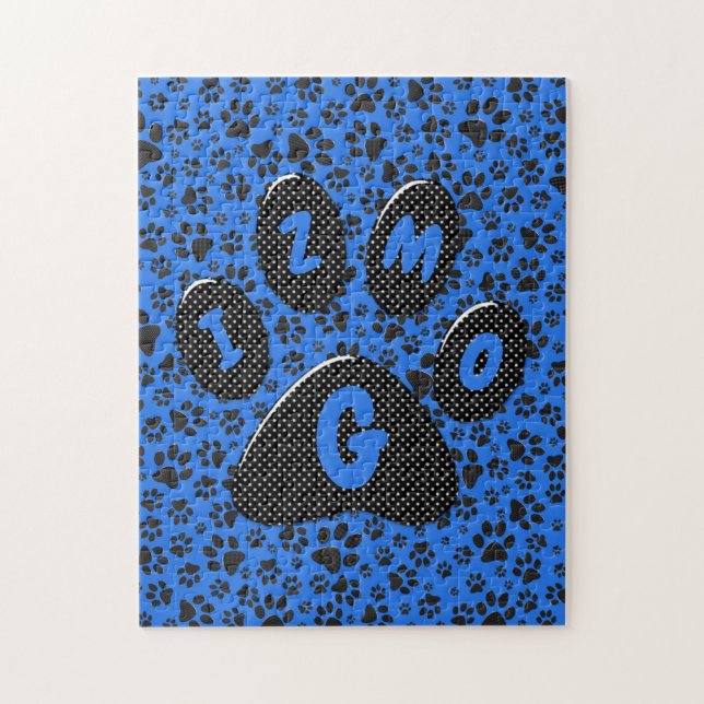 Quebra-cabeça Pinturas de cães Bolinhas preto e branco em azul-t (Vertical)