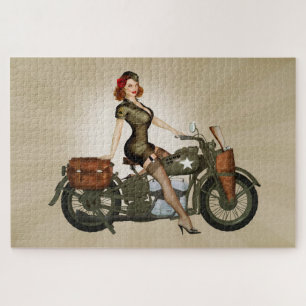 Quebra-cabeça Pinup de motocicleta do Exército Sgt Davidson