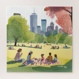 Quebra-cabeça Piquenique no Boston Common Pintura em Aquarela