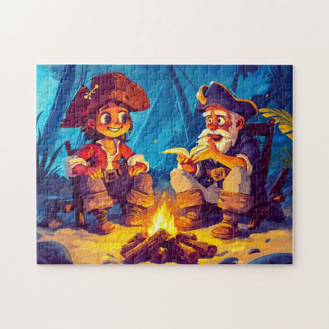 Quebra-cabeça Pirata e Velho Marinheiro Compartilhando Histórias (Horizontal)