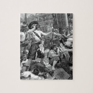 Quebra-cabeça Piratas antigos lutando e bebendo no navio