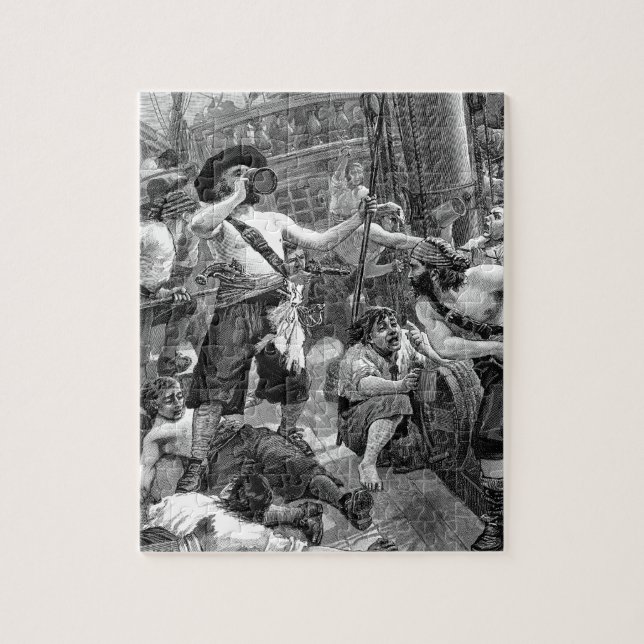 Quebra-cabeça Piratas antigos lutando e bebendo no navio (Vertical)