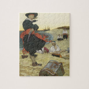Quebra-cabeça Piratas do vintage, William Kidd que enterra o