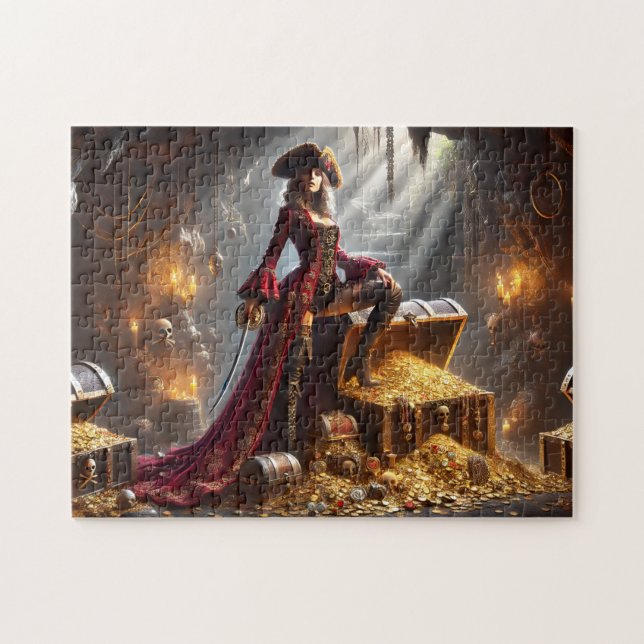 Quebra-cabeça Pirate Admiral Anne Nautical Treasure Cave Scene (Horizontal)