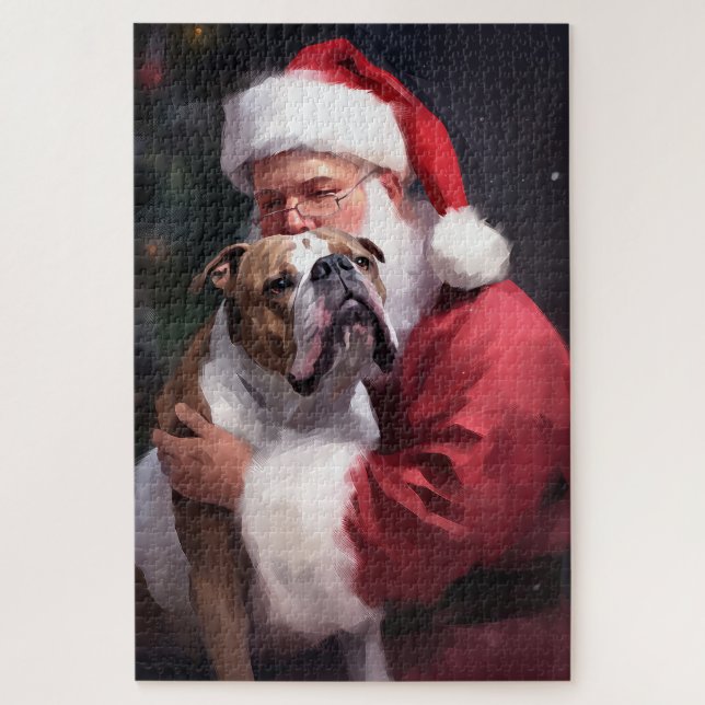 Quebra-cabeça Pitbull com Papai Noel Natal Festivo (Vertical)
