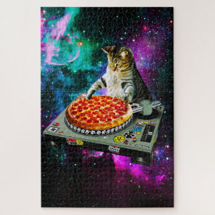 Quebra-cabeça Pizza do gato do DJ do espaço