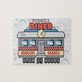 Quebra-cabeça Placa de Lanchonete Retro 50s Personalizada NAME A