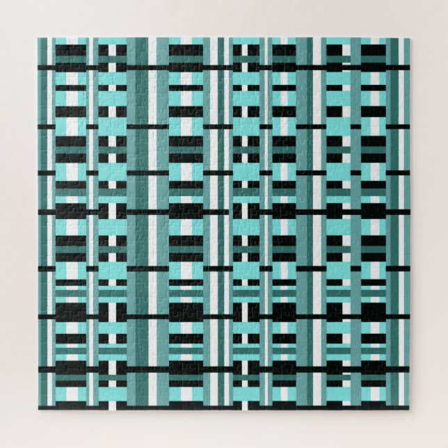 Quebra-cabeça Plaid in Aqua, Teal, Black & White (Vertical)