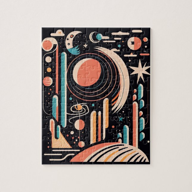 Quebra-cabeça planeta espacial abstrato geométrico. Cosmos Vinta (Vertical)